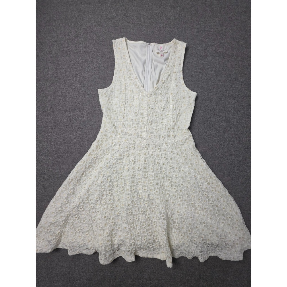 Julie Brown NYC Fit‎ & Flare Dress Womens 4 White Gold Metallic Lace Sleeveless